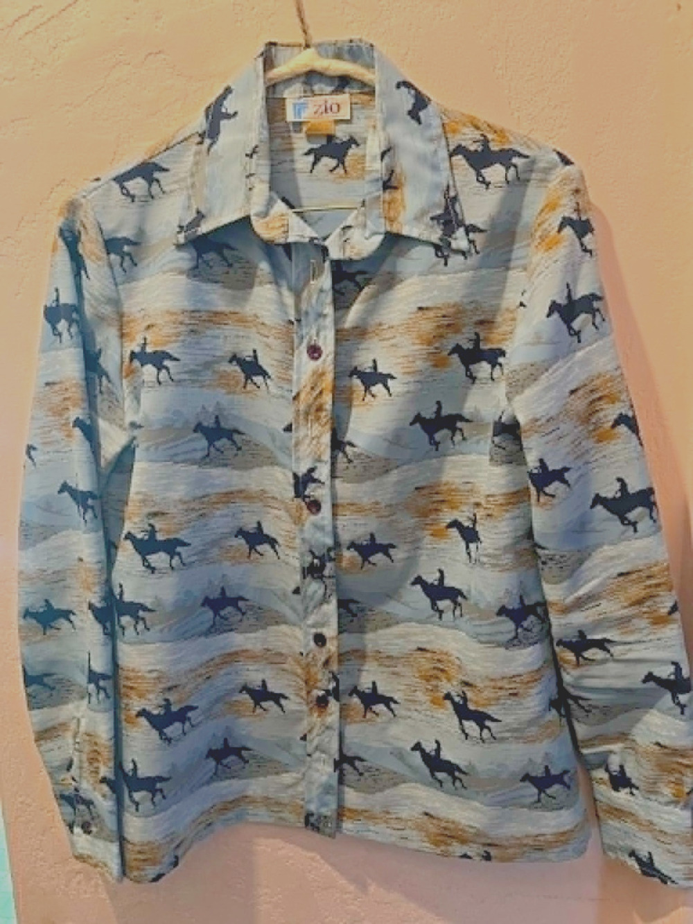 Vintage 70s Zio Designs by Youngja Western Horse Shirt Med Blues